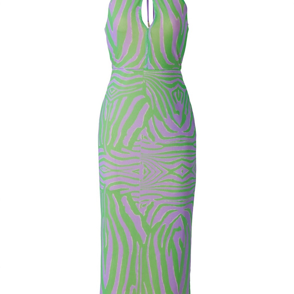 AFRM Green and Purple Halter Midi Dress, NWT Size Medium - Picture 4 of 4